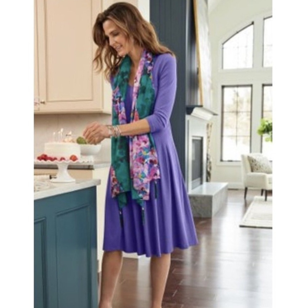 Soft Surroundings Birdsong Purple Iris Pleated Knee Length Midi Dress Medium